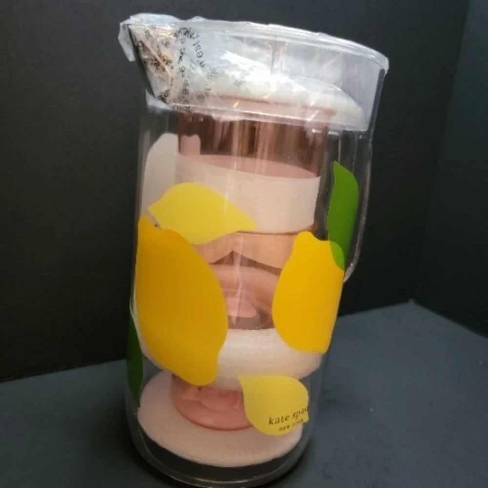 KATE SPADE Lemon Pitcher 58 oz & Stackable 12 oz Tumbler Set Acrylic NEW in BOX